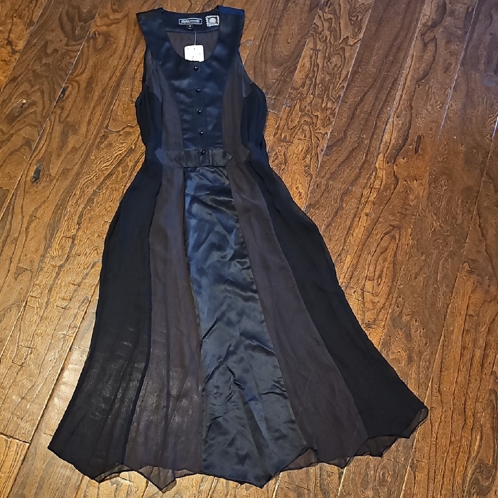 Objets Trouvés Kate Linstrom Black Silk Panel See Through Dress. Sharkbite Hem